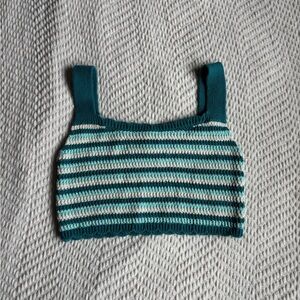 wild fable Teal and Cream Striped Knit Cropped Tank